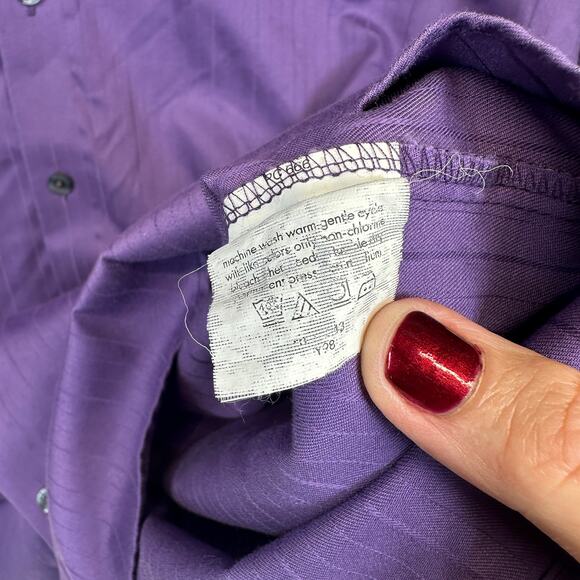 Kenneth Cole Reaction Shirt Mens Size 16.5 Purple Cotton Wrinkle Free Button Up - Picture 4 of 10